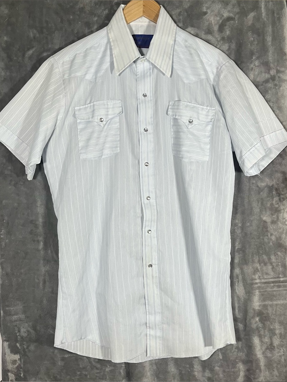 Vintage Panhandle Slim White Light-Striped Short Sleeve Button Down
